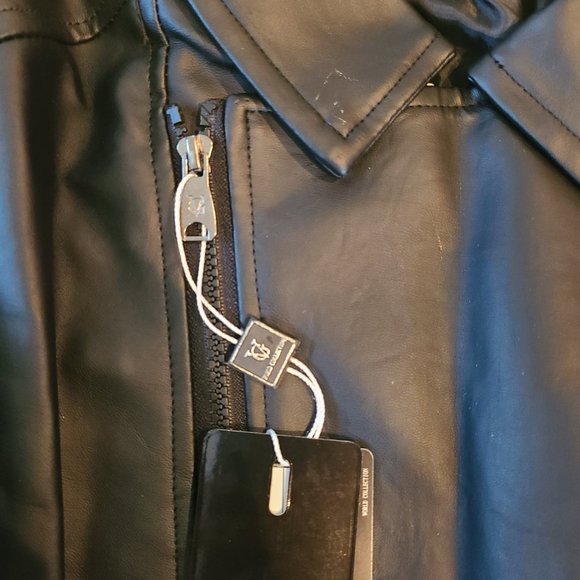 NWT Men's Black Faux Leather Motorcycle Style Jacket - Picture 6 of 9